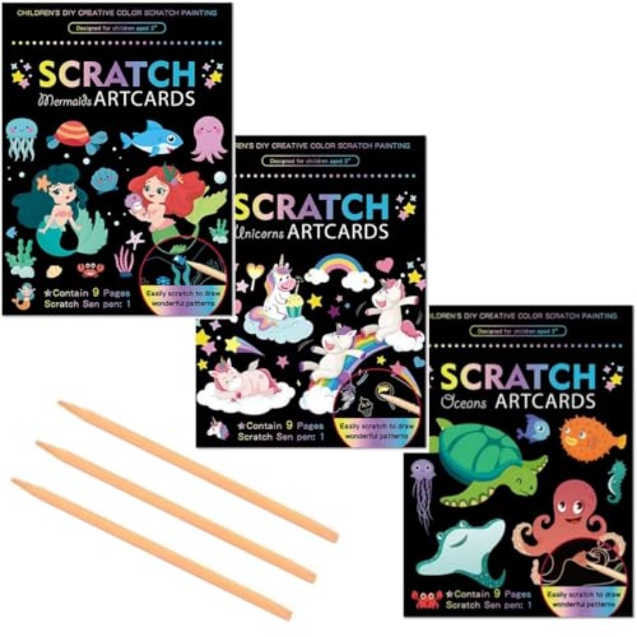 Book Party Games - 3er-Set Magisches Kratzpapier-Kunst-Set, Buntes Magisches Zeichenbuch