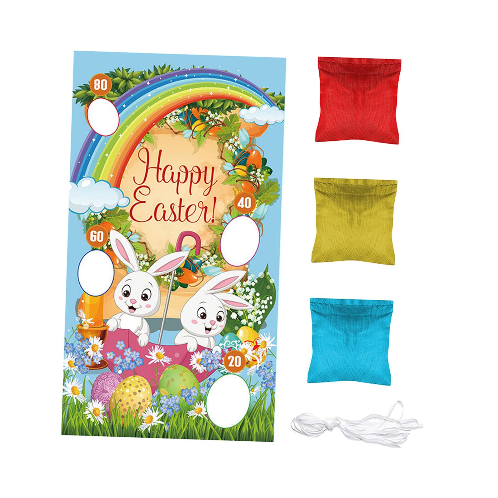 Party Games Easter For Family - Wurfspiel-Banner-Partydekoration mit 3 Bohnensäcken für Familientreffen,